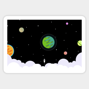 Rocket Launch Into Space with the Planets and Stars Sticker